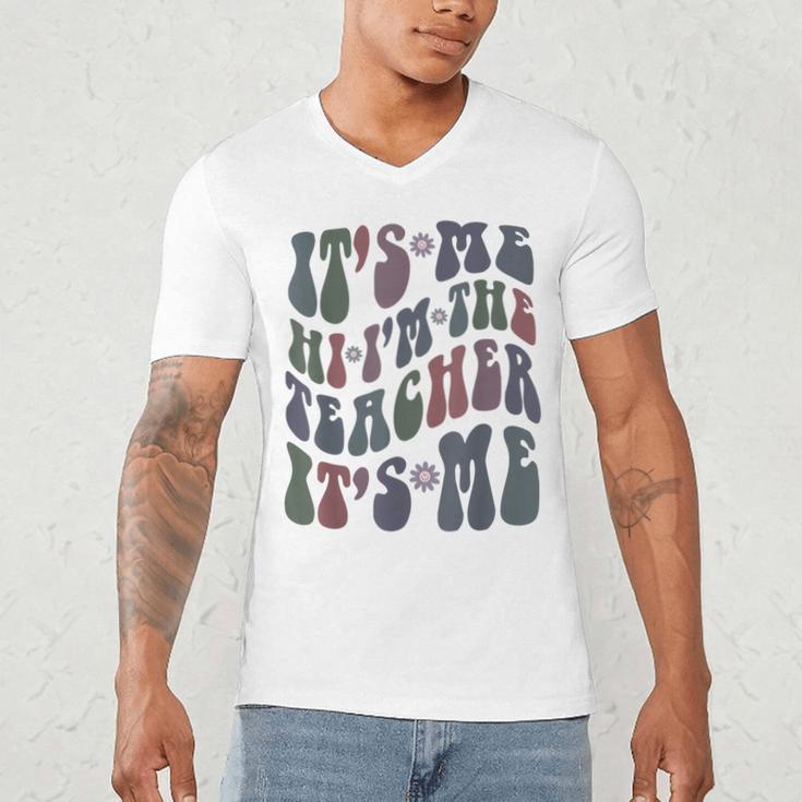 Retro IT'S ME Hi I'm The TEACHER Groovy Testing Squad Pink Men's V-Neck T-Shirt, novelty gifts, funny gifts