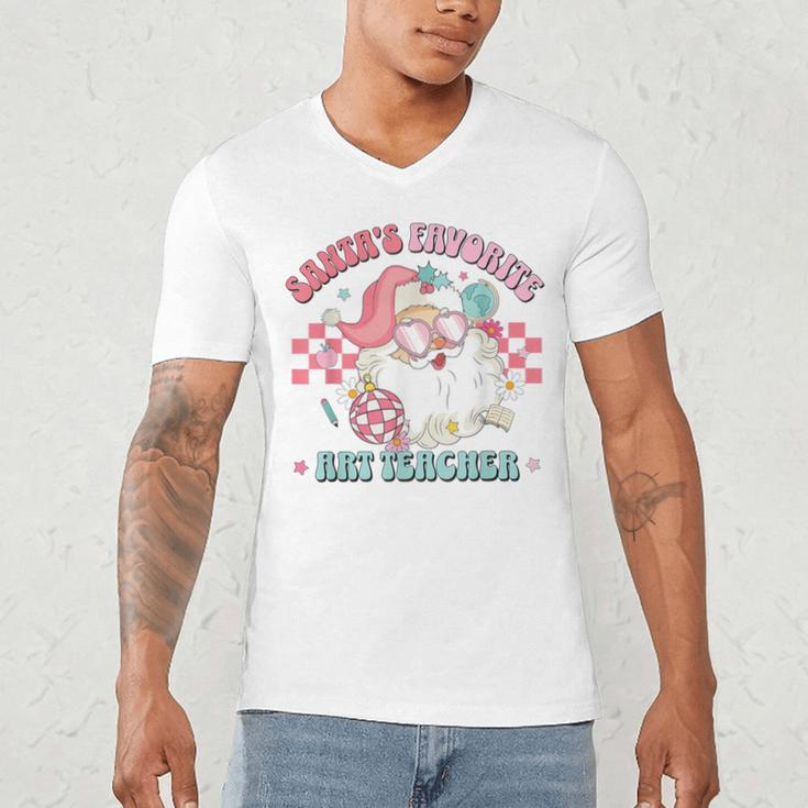 Retro Pink Christmas Santa's Favorite Art Teacher Artist Men's V-Neck T-Shirt, novelty gifts, funny gifts Retro Pink Christmas Santa's Favorite Art Teacher Artist Men's V-Neck T-Shirt, novelty gifts, funny gifts