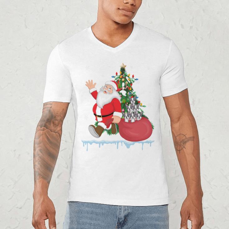 Santa Ugly Christmas Tree Lights Boston Terrier Dog Lover Men's V-Neck T-Shirt, novelty gifts, funny gifts
