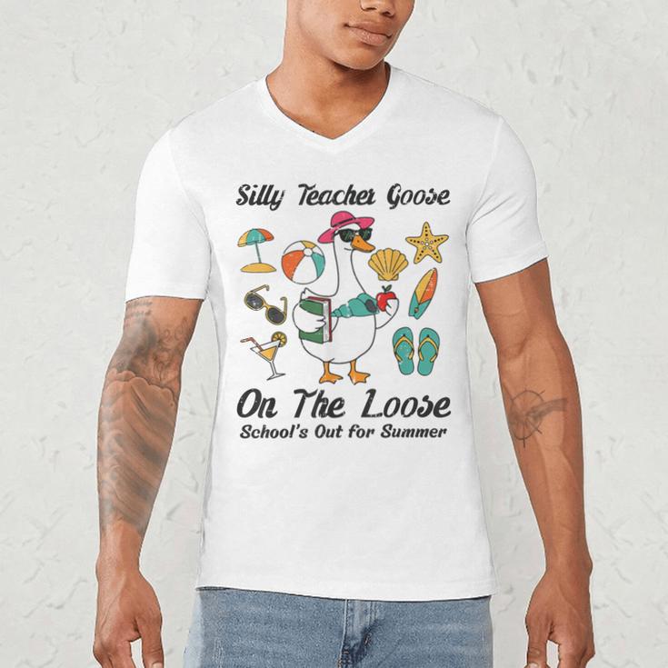 Silly Teacher Goose On The Loose School Out Summer Women Men Men's V-Neck T-Shirt, novelty gifts, funny gifts Silly Teacher Goose On The Loose School Out Summer Women Men Men's V-Neck T-Shirt, novelty gifts, funny gifts