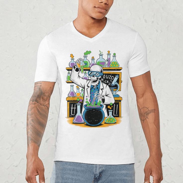 Skeleton Mad Scientist Halloween Costume Science Teacher Men's V-Neck T-Shirt, novelty gifts, funny gifts
