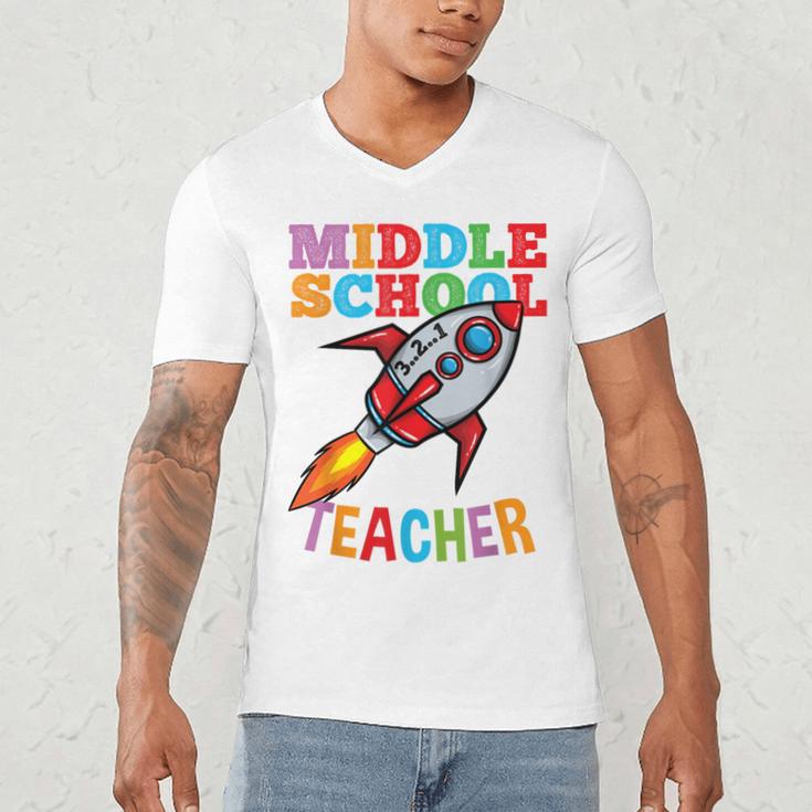 Space Middle School Teacher Back To School Men Women Kids Men's V-Neck T-Shirt, novelty gifts, funny gifts