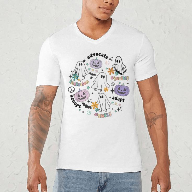 Special Education Teacher Halloween Pumpkin Ghost Inclusion Men's V-Neck T-Shirt, novelty gifts, funny gifts