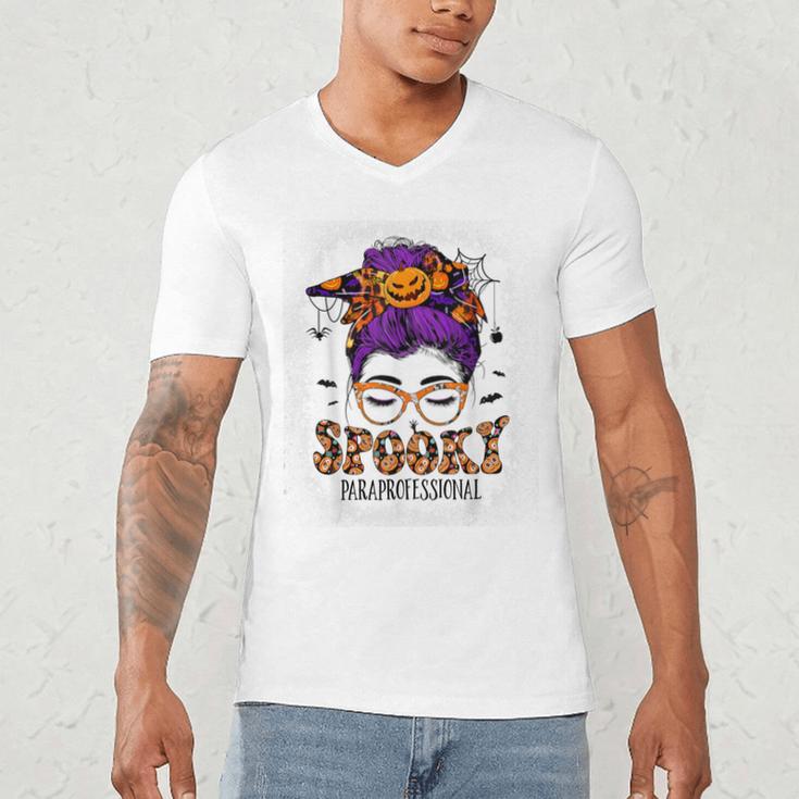 Spooky Paraprofessional Life Halloween Messy Bun Teacher For Men Women Men's V-Neck T-Shirt, novelty gifts, funny gifts Spooky Paraprofessional Life Halloween Messy Bun Teacher For Men Women Men's V-Neck T-Shirt, novelty gifts, funny gifts