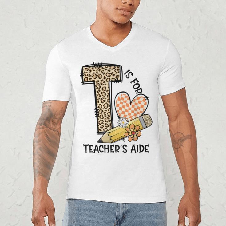 T Is For Teacher’s Aide Back To First Day Of School Leopard Men Women Girls Kids Men's V-Neck T-Shirt, novelty gifts, funny gifts