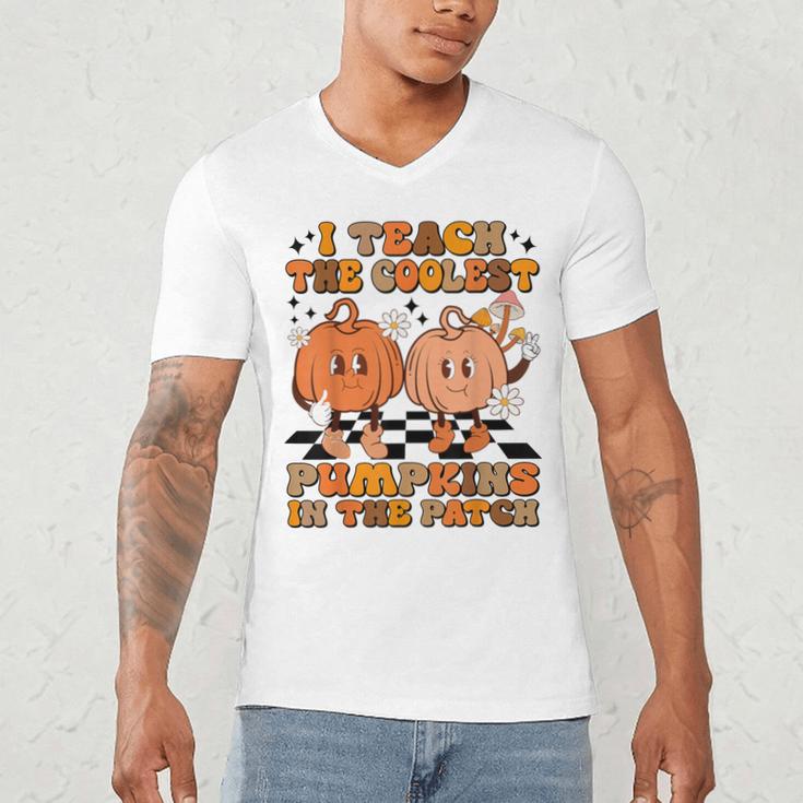 I Teach The Coolest Pumpkins In The Patch Teacher Halloween Men's V-Neck T-Shirt, novelty gifts, funny gifts