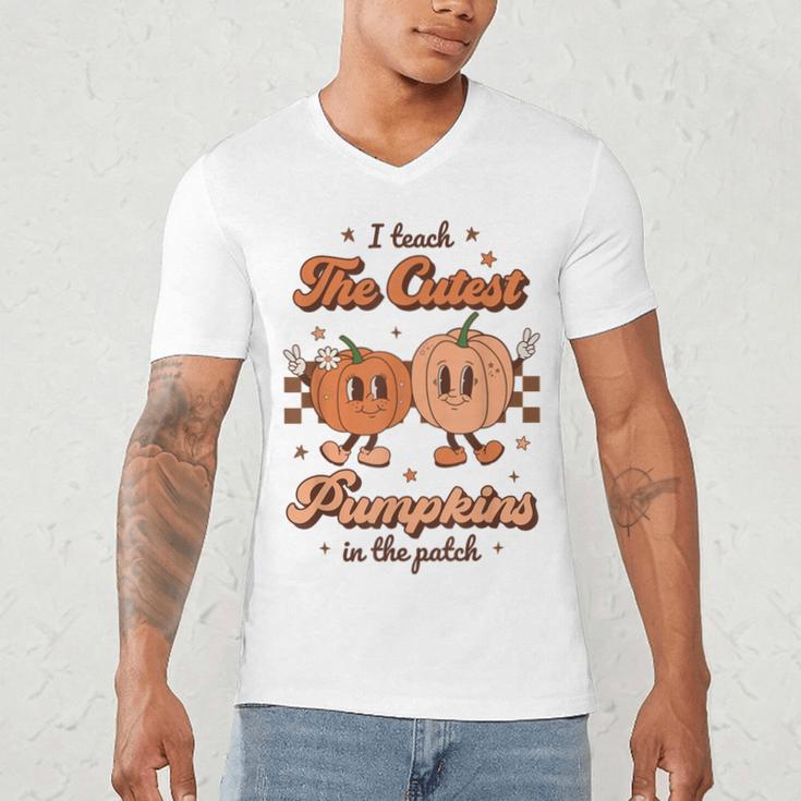 I Teach The Cutest Pumpkins In The Patch Retro Teacher Fall Men's V-Neck T-Shirt, novelty gifts, funny gifts I Teach The Cutest Pumpkins In The Patch Retro Teacher Fall Men's V-Neck T-Shirt, novelty gifts, funny gifts