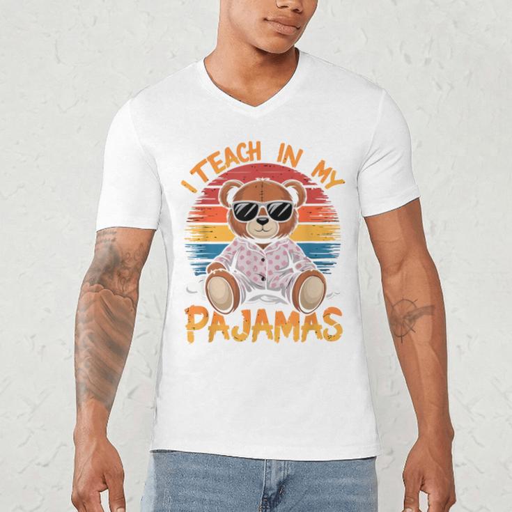 I Teach In My Pajamas Teacher Sunset Bear Retro Men's V-Neck T-Shirt, novelty gifts, funny gifts I Teach In My Pajamas Teacher Sunset Bear Retro Men's V-Neck T-Shirt, novelty gifts, funny gifts