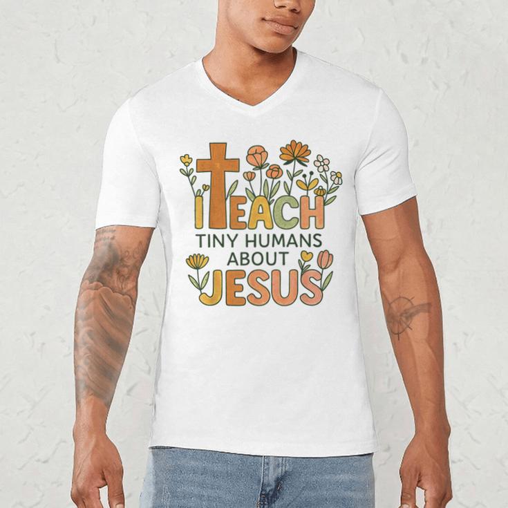 I Teach Tiny Humans About Jesus Christian Teacher Religious Men's V-Neck T-Shirt, novelty gifts, funny gifts