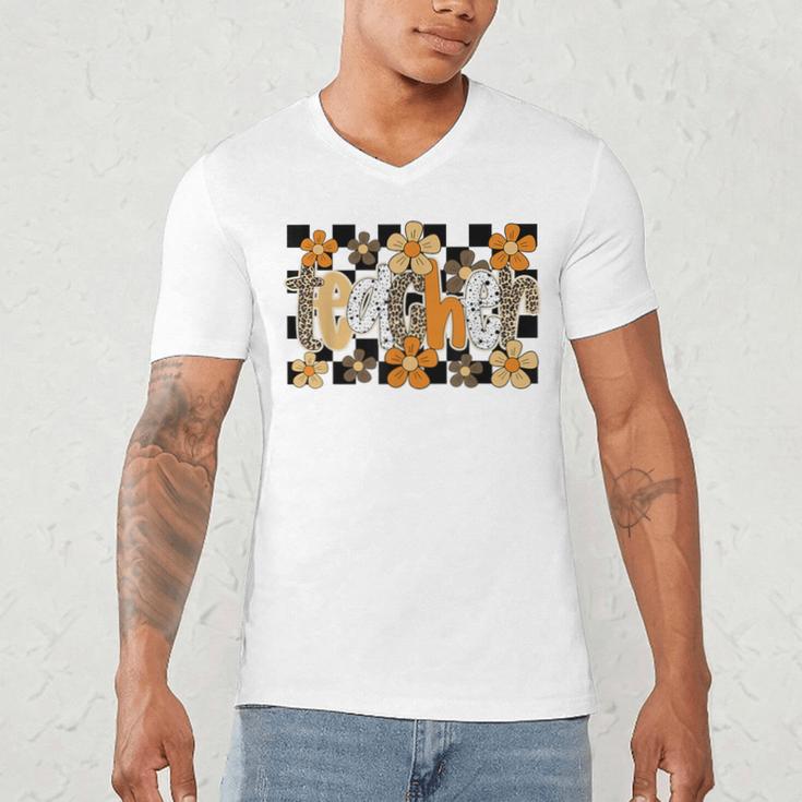 Teacher Appreciation Boho Floral Leopard Checkered Men's V-Neck T-Shirt, novelty gifts, funny gifts Teacher Appreciation Boho Floral Leopard Checkered Men's V-Neck T-Shirt, novelty gifts, funny gifts