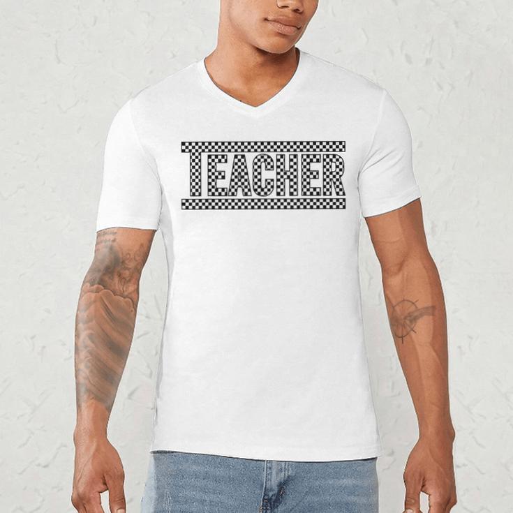 Teacher Checkered Racing Teacher Appreciation Men Women Men's V-Neck T-Shirt, novelty gifts, funny gifts