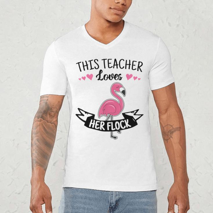 This Teacher Loves Her Flock Cute Flamingo Teacher Men's V-Neck T-Shirt, novelty gifts, funny gifts This Teacher Loves Her Flock Cute Flamingo Teacher Men's V-Neck T-Shirt, novelty gifts, funny gifts