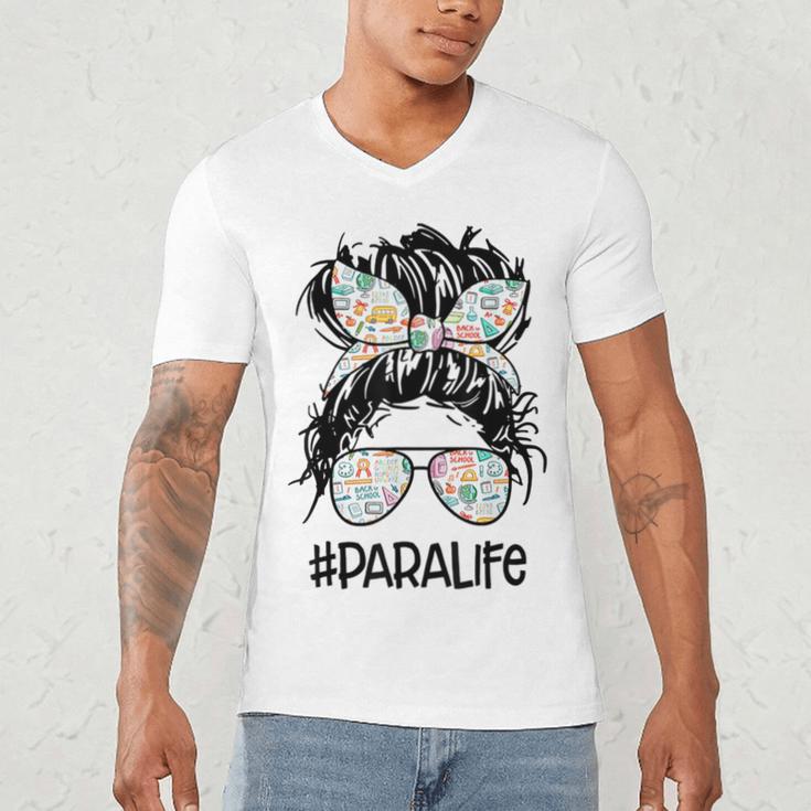 Teacher Para Life Tee Paraprofessional Cute Messy Bun Men's V-Neck T-Shirt, novelty gifts, funny gifts