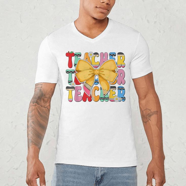Teacher Pencil Coquette Bow Back To School Teacher Men's V-Neck T-Shirt, novelty gifts, funny gifts Teacher Pencil Coquette Bow Back To School Teacher Men's V-Neck T-Shirt, novelty gifts, funny gifts
