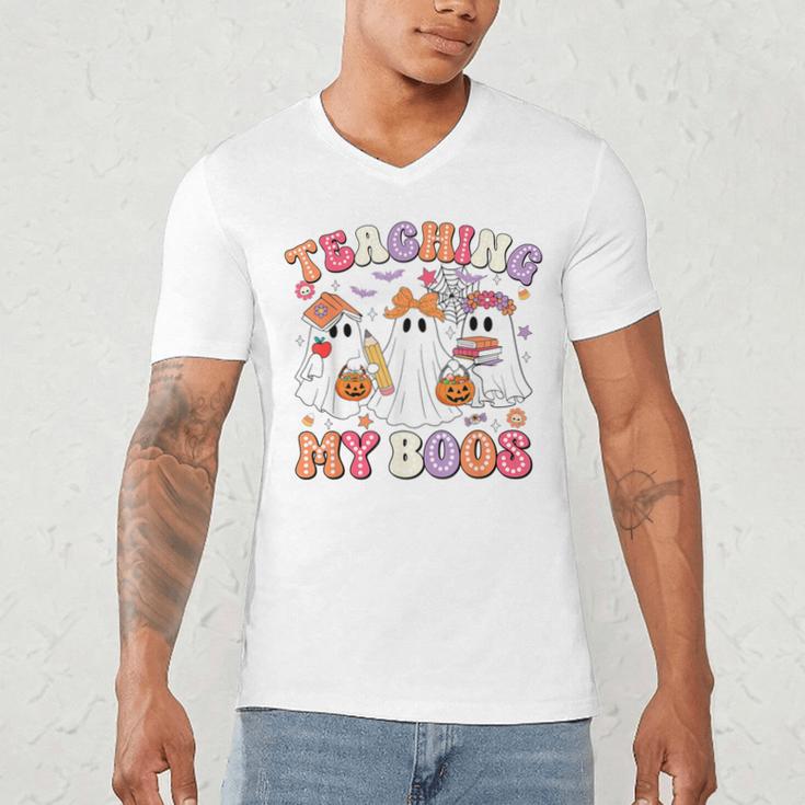 Teaching My Boos Cute Spooky Ghost Teacher Halloween Women Men's V-Neck T-Shirt, novelty gifts, funny gifts Teaching My Boos Cute Spooky Ghost Teacher Halloween Women Men's V-Neck T-Shirt, novelty gifts, funny gifts