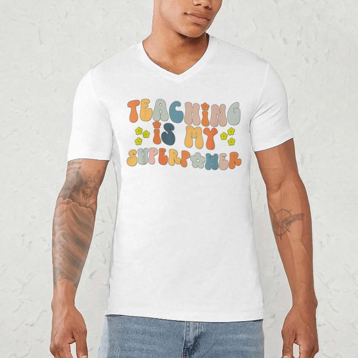 Teaching Is My Superpower Vintage Groovy University Teacher Men's V-Neck T-Shirt, novelty gifts, funny gifts