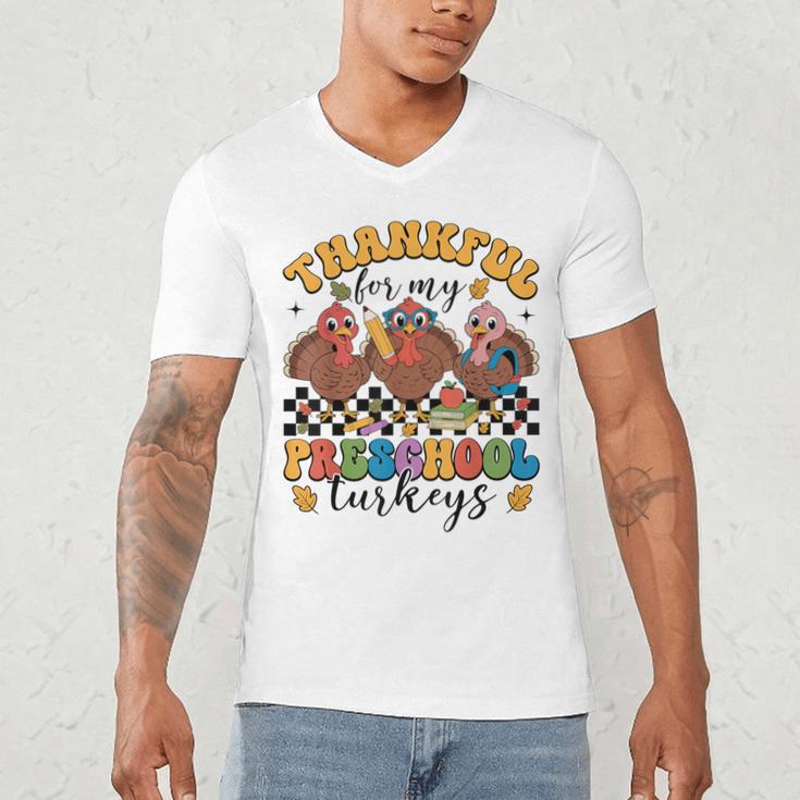 Thankful For My Preschool Turkeys Thanksgiving Teacher Fall Men's V-Neck T-Shirt, novelty gifts, funny gifts Thankful For My Preschool Turkeys Thanksgiving Teacher Fall Men's V-Neck T-Shirt, novelty gifts, funny gifts