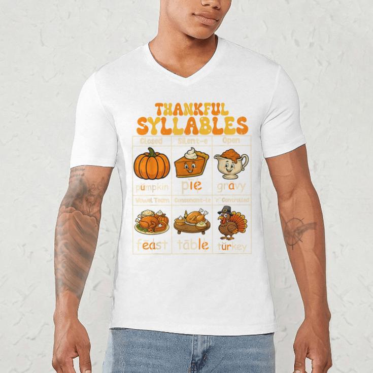 Thankful Syllables Teacher Thanksgiving Educational Kids Men's V-Neck T-Shirt, novelty gifts, funny gifts Thankful Syllables Teacher Thanksgiving Educational Kids Men's V-Neck T-Shirt, novelty gifts, funny gifts