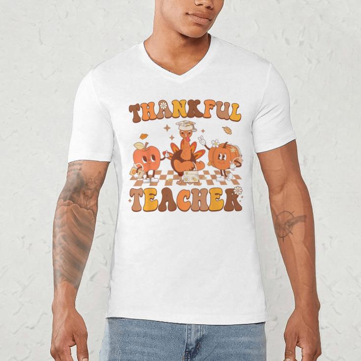 Thankful Teacher Retro Groovy Thanksgiving Fall Women Men Men's V-Neck T-Shirt, novelty gifts, funny gifts Thankful Teacher Retro Groovy Thanksgiving Fall Women Men Men's V-Neck T-Shirt, novelty gifts, funny gifts