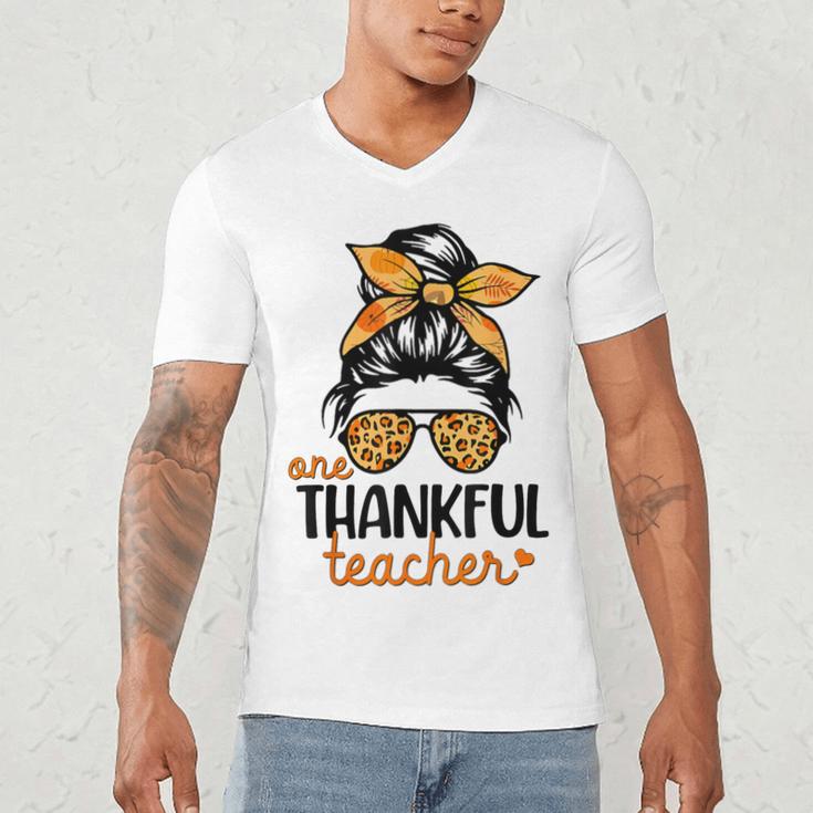Thanksgiving Shirt Teacher Women Messy Bun Thankful Teacher Men's V-Neck T-Shirt, novelty gifts, funny gifts Thanksgiving Shirt Teacher Women Messy Bun Thankful Teacher Men's V-Neck T-Shirt, novelty gifts, funny gifts