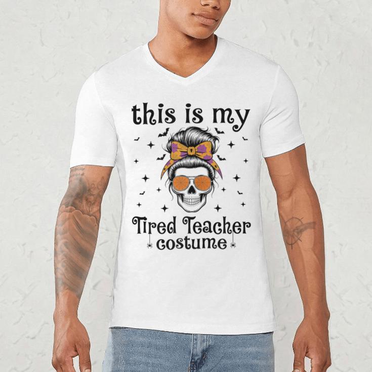 This Is My Tired Teacher Costume Skull Halloween Messy Bun Men's V-Neck T-Shirt, novelty gifts, funny gifts This Is My Tired Teacher Costume Skull Halloween Messy Bun Men's V-Neck T-Shirt, novelty gifts, funny gifts