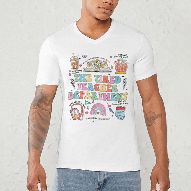 The Tired Teachers Department Retro Groovy Back To School Men's V-Neck T-Shirt, novelty gifts, funny gifts The Tired Teachers Department Retro Groovy Back To School Men's V-Neck T-Shirt, novelty gifts, funny gifts