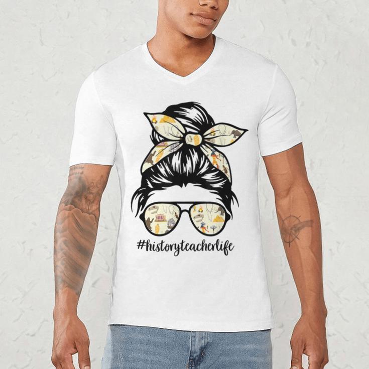 History Teacher Messy Bun Life Hair Glasses Men's V-Neck T-Shirt, novelty gifts, funny gifts History Teacher Messy Bun Life Hair Glasses Men's V-Neck T-Shirt, novelty gifts, funny gifts