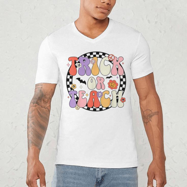 Trick Or Teach Retro Groovy Halloween Teacher Men's V-Neck T-Shirt, novelty gifts, funny gifts Trick Or Teach Retro Groovy Halloween Teacher Men's V-Neck T-Shirt, novelty gifts, funny gifts