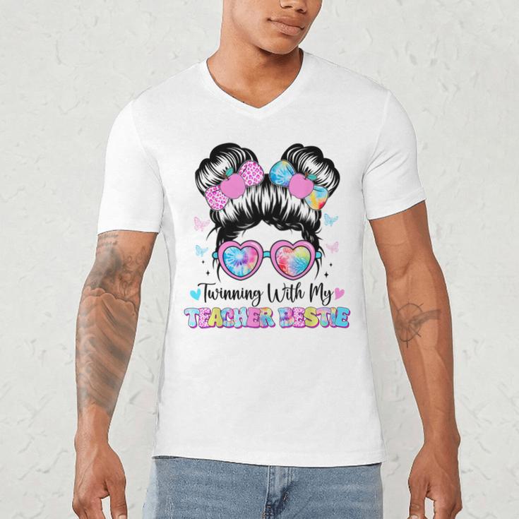 Twinning With My Teacher Bestie Twin Day Friends Teacher Men's V-Neck T-Shirt, novelty gifts, funny gifts