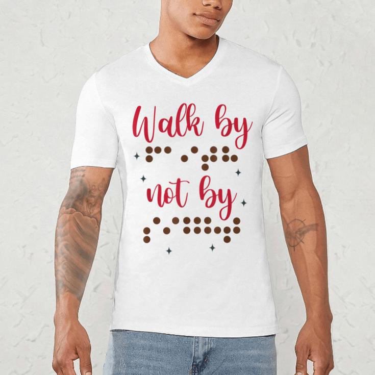 Visually Impaired Teacher Braille Bible Verse Walk By Faith Men's V-Neck T-Shirt, novelty gifts, funny gifts