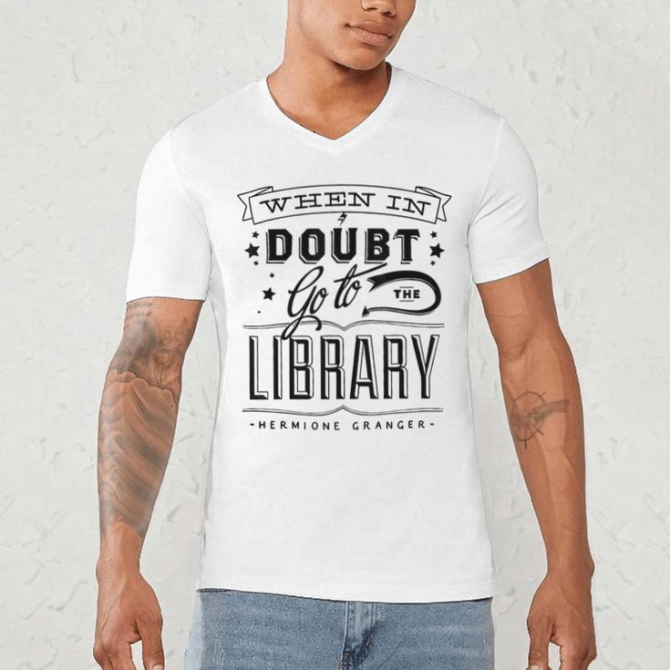 When In Doubt Go To The Library Teacher Vintage Book Lovers Men's V-Neck T-Shirt, novelty gifts, funny gifts