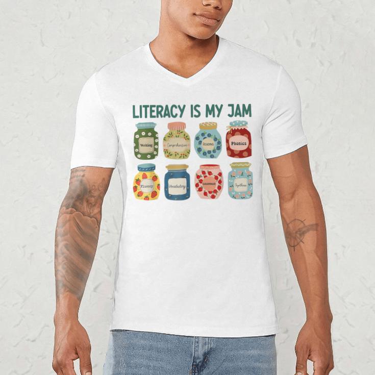 Women Literacy Is My Jam Literacy Teacher Reading Teacher Men's V-Neck T-Shirt, novelty gifts, funny gifts Women Literacy Is My Jam Literacy Teacher Reading Teacher Men's V-Neck T-Shirt, novelty gifts, funny gifts