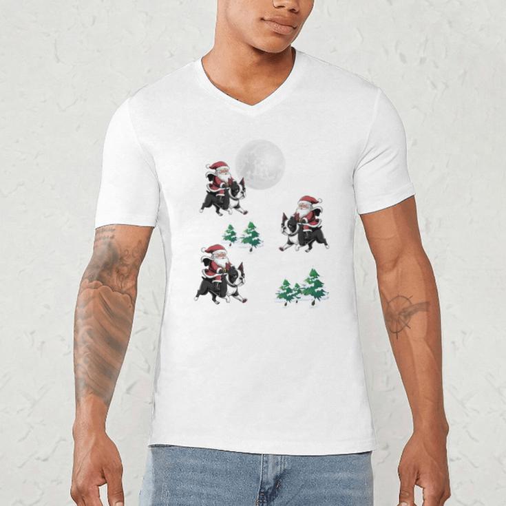 Xmas Tree Santa Riding Boston Terrier Christmas Men's V-Neck T-Shirt, novelty gifts, funny gifts