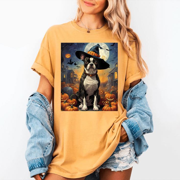 Aesthetic Halloween Boston Terrier Dog Witch Pumpkin For Men Women Kids Women's Comfort Colors T-Shirt
