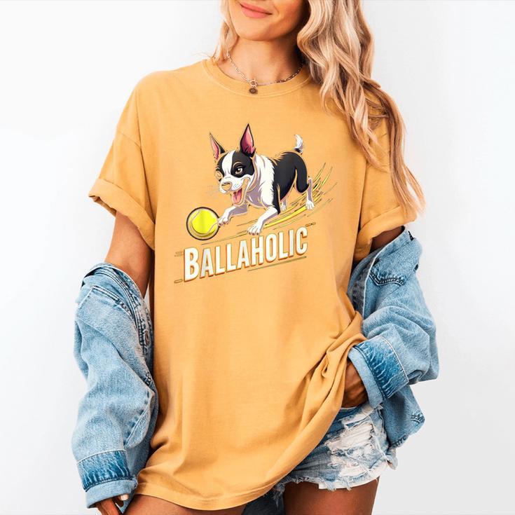 Ballaholic Boston Terrier Dog Chasing Bostie Ball Women's Comfort Colors T-Shirt