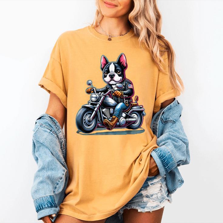 Biker Boston Terrier Dog Riding Motorbike Women's Comfort Colors T-Shirt