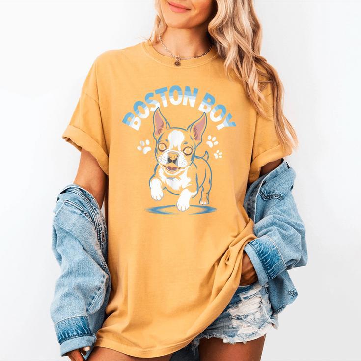 Boston Terrier Boy Cute Cartoon Dog Owner Pet Boston Terrier Women's Comfort Colors T-Shirt
