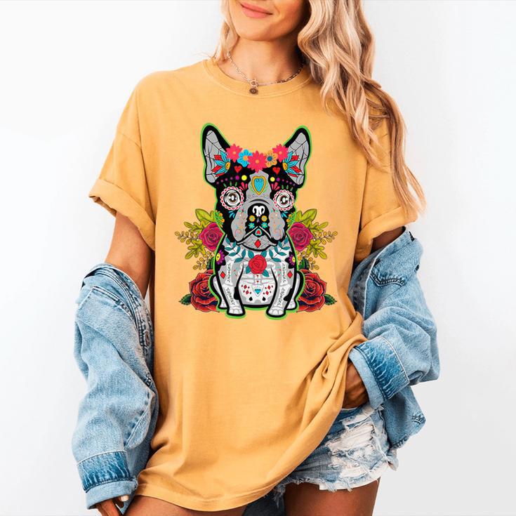 Boston Terrier Dia De Los Muertos Day Of The Dead Dog Skull For Men Women Kids Women's Comfort Colors T-Shirt