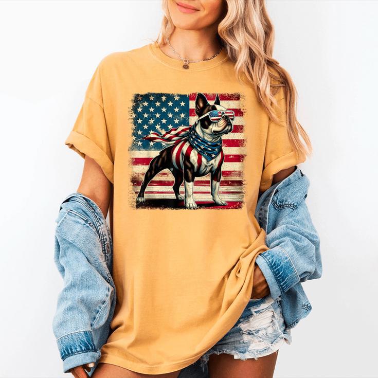 Boston Terrier Dog 4th Of July USA American Flag Patriotic Women's Comfort Colors T-Shirt