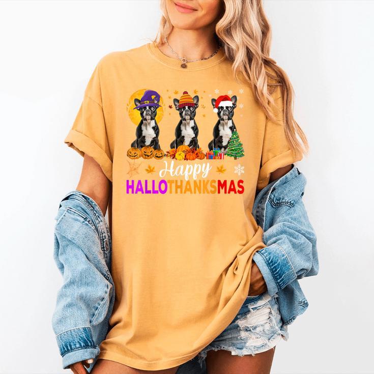 Boston Terrier Dog Halloween Christmas Hallothanksmas Men Women Kids Women's Comfort Colors T-Shirt