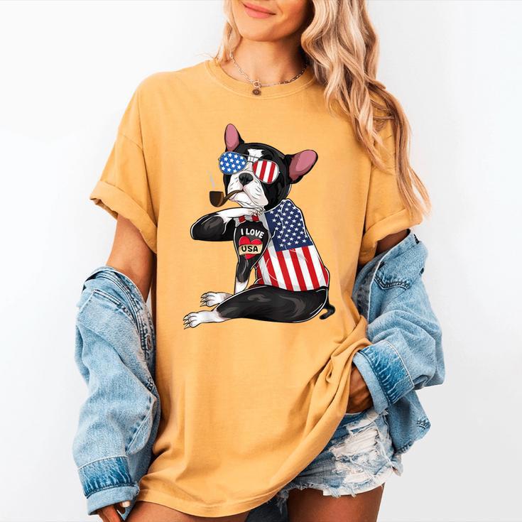 Boston Terrier Dog Merica 4th Of July Usa American Flag Men Women's Comfort Colors T-Shirt