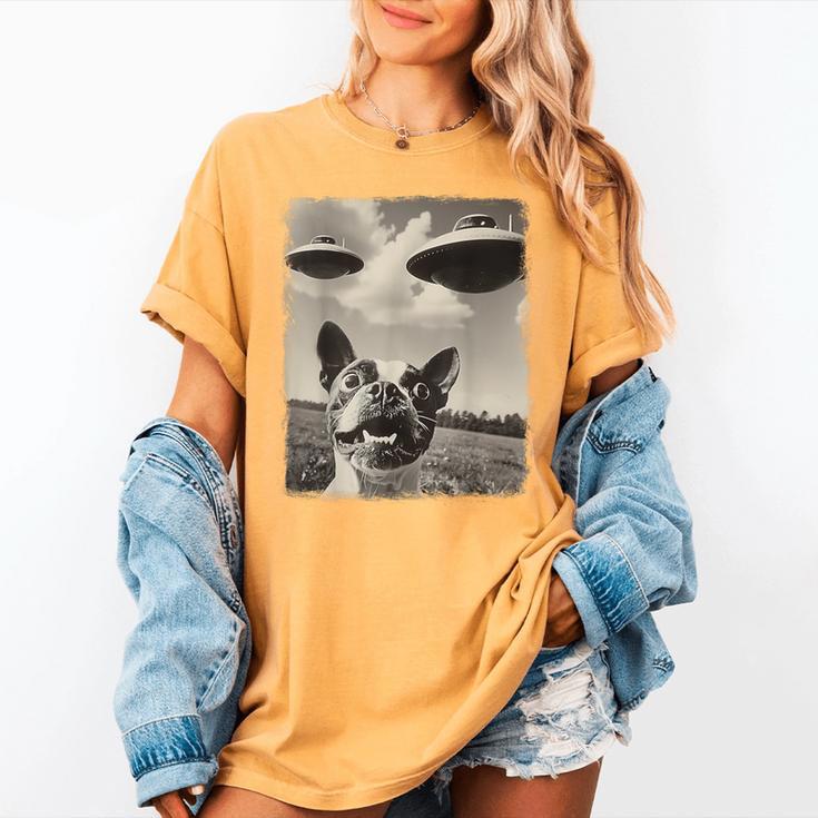 Boston Terrier Dog UFO Alien Extraterrestrial Selfie Women's Comfort Colors T-Shirt