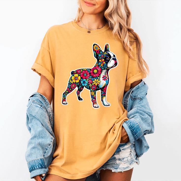 Boston Terrier Floral Vintage Dog Mom Distressed Men Women Kids Women's Comfort Colors T-Shirt