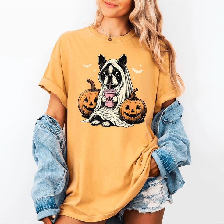 Boston Terrier Ghost Boo Halloween Costume Spooky Season Women's Comfort Colors T-Shirt
