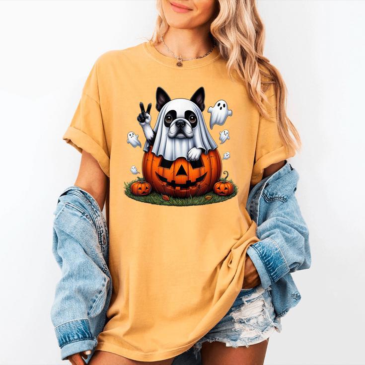 Boston Terrier Ghost Boo Halloween Kids Women's Comfort Colors T-Shirt