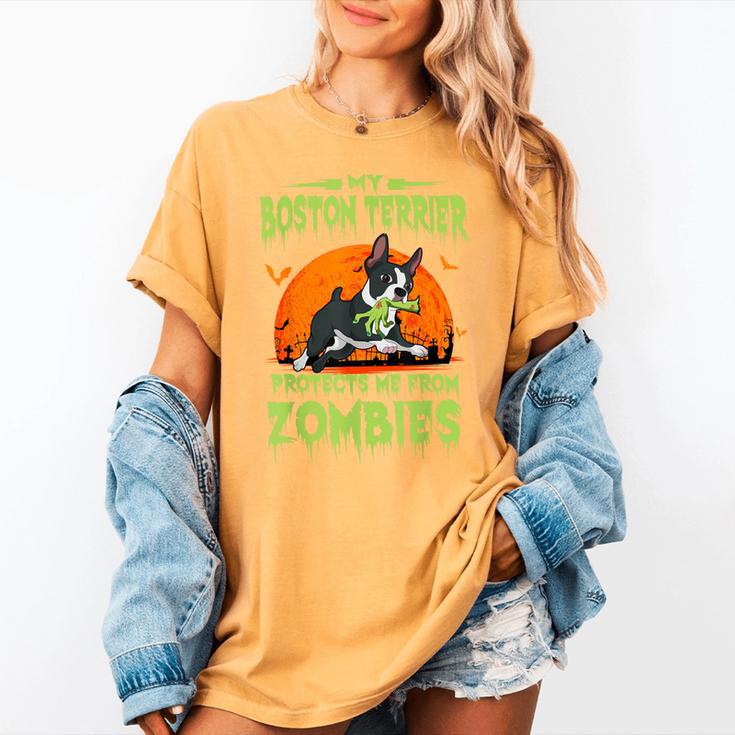Boston Terrier Halloween Zombie American Gentleman Dog Lover Women's Comfort Colors T-Shirt