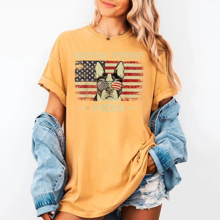 Boston Terrier Mom Dog Lovers American Flag 4th Of July Women's Comfort Colors T-Shirt