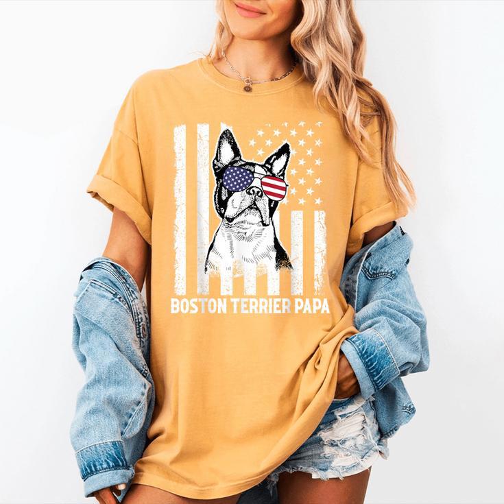 Boston Terrier Papa Cool Dog Lover USA American Flag Men Women Women's Comfort Colors T-Shirt