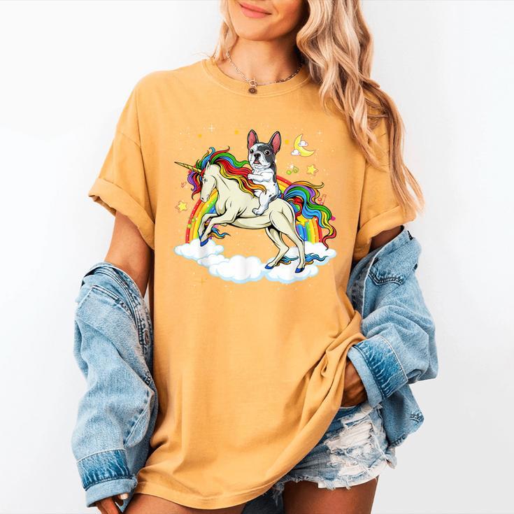 Boston Terrier Riding Unicorn Boys Girls Kids Rainbow Women's Comfort Colors T-Shirt