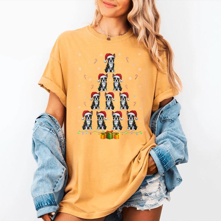 Boston Terrier Santa Hat Xmas Light Men Women Christmas Tree Women's Comfort Colors T-Shirt
